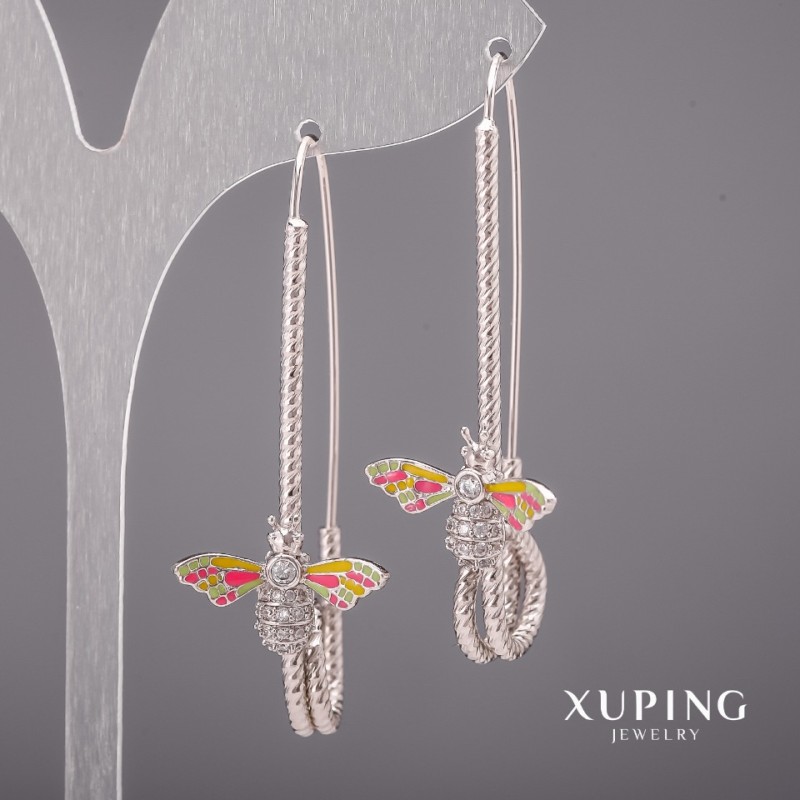 Xuping Earrings with White Stones and Enamel 20x54mm Rhodium