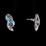 Openwork Stud Earrings, Blue Opal (Synthetic) Insert, Silver Color, 20x10mm