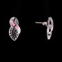 Openwork Stud Earrings, Pink Opal (Synthetic) Insert, Silver Color, 20x10mm