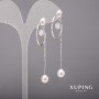 Xuping Earrings with White Stones and Majorica Pearls 22x62mm Rhodium