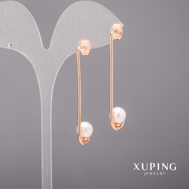 Xuping Earrings with Majorica Pearls 8x48mm 18K Gold Plated