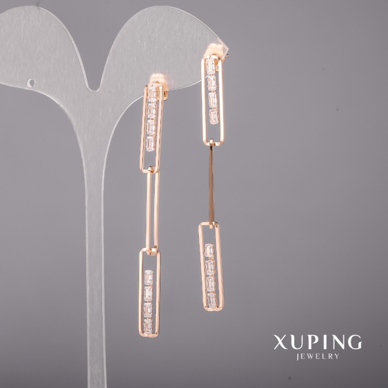Xuping Earrings with White Stones 6x70mm 18K Gold Plated