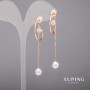 Xuping Earrings with White Stones and Majorica Pearls 23x64mm 18K Gold Plated