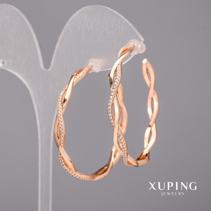 Xuping Hoop Earrings with White Stones 4x42mm 18K Gold Plated