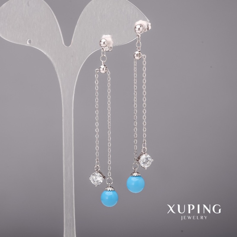Xuping Earrings with White Stones and Majorica Pearls 8x80mm Rhodium