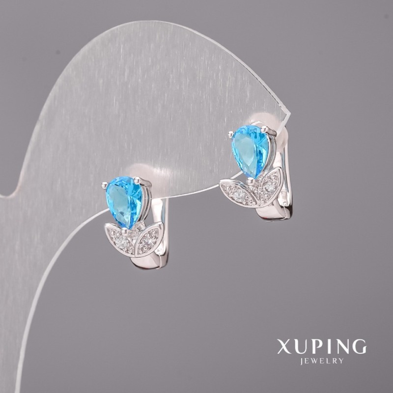 Xuping Earrings with Light Blue Stones 8x12mm Rhodium