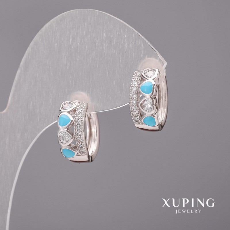 Xuping Earrings with White Stones and Blue Enamel 6x15mm Rhodium