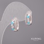 Xuping Earrings with White Stones and Blue Enamel 6x15mm Rhodium