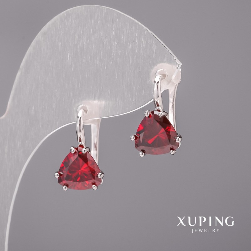 Xuping Earrings with Red Stones, 10x17mm, Rhodium