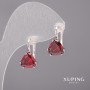 Xuping Earrings with Red Stones, 10x17mm, Rhodium