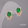 Xuping Earrings with Green Stones, 14x17mm, 18K Gold Plating