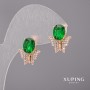 Xuping Earrings with Green Stones, 14x17mm, 18K Gold Plating
