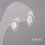Xuping Earrings with White Stones, 11x15mm, Rhodium