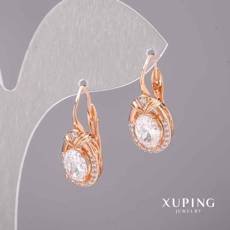Xuping Earrings with White Stones, 10x23mm, 18K Gold Plating