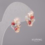 Xuping Earrings with Red Stones, 12x15mm, Rhodium & 18K Gold Plating