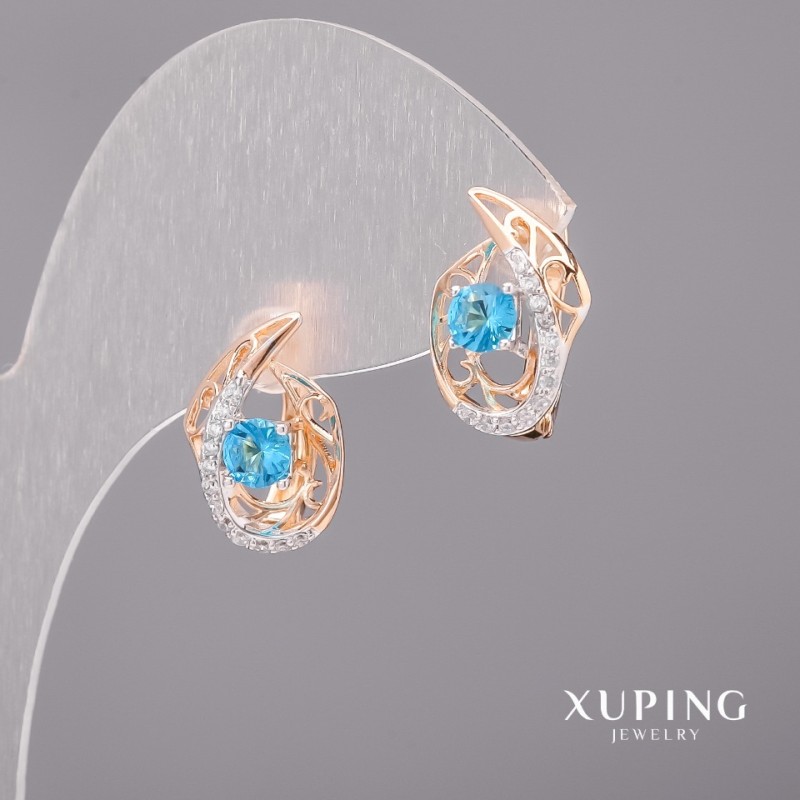 Xuping Earrings with Light Blue Stones, 11x16mm, Rhodium & 18K Gold Plating