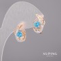 Xuping Earrings with Light Blue Stones, 11x16mm, Rhodium & 18K Gold Plating