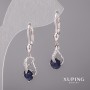 Xuping Earrings with Blue Stones, 8x33mm, Rhodium