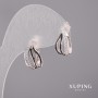Xuping Earrings with White Stones and Black Enamel, 10x16mm, Rhodium