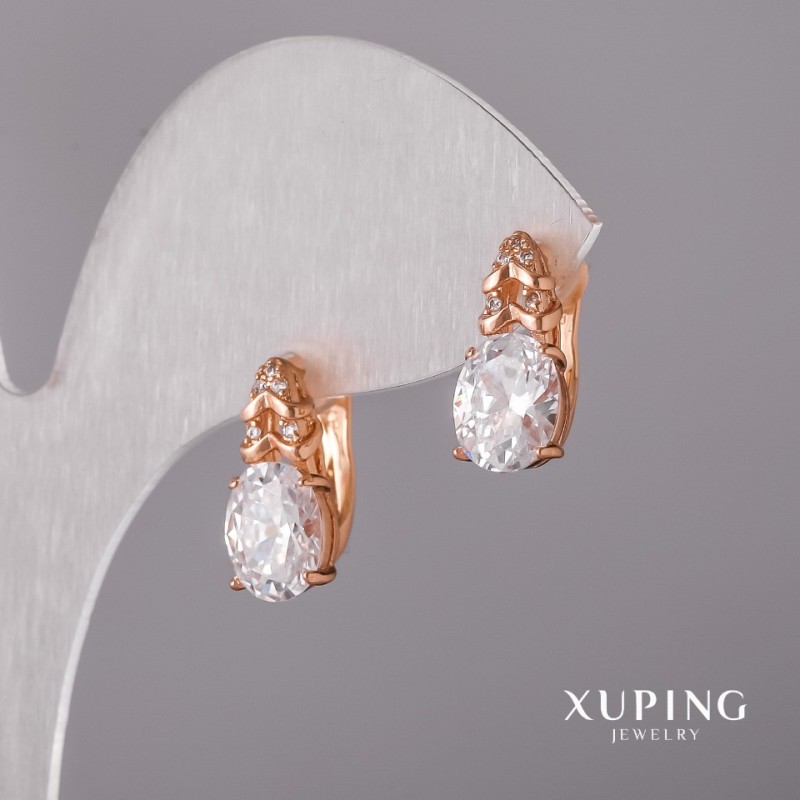 Xuping Earrings with White Stone, 7x16mm, 18K Gold Plating