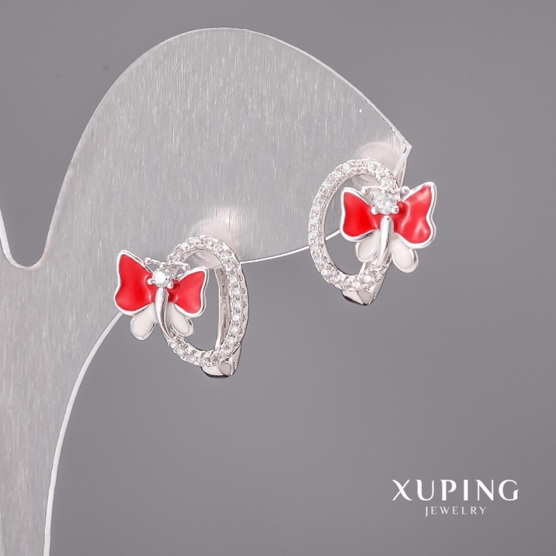 Xuping Earrings with White Stones and Enamel 13x14mm Rhodium