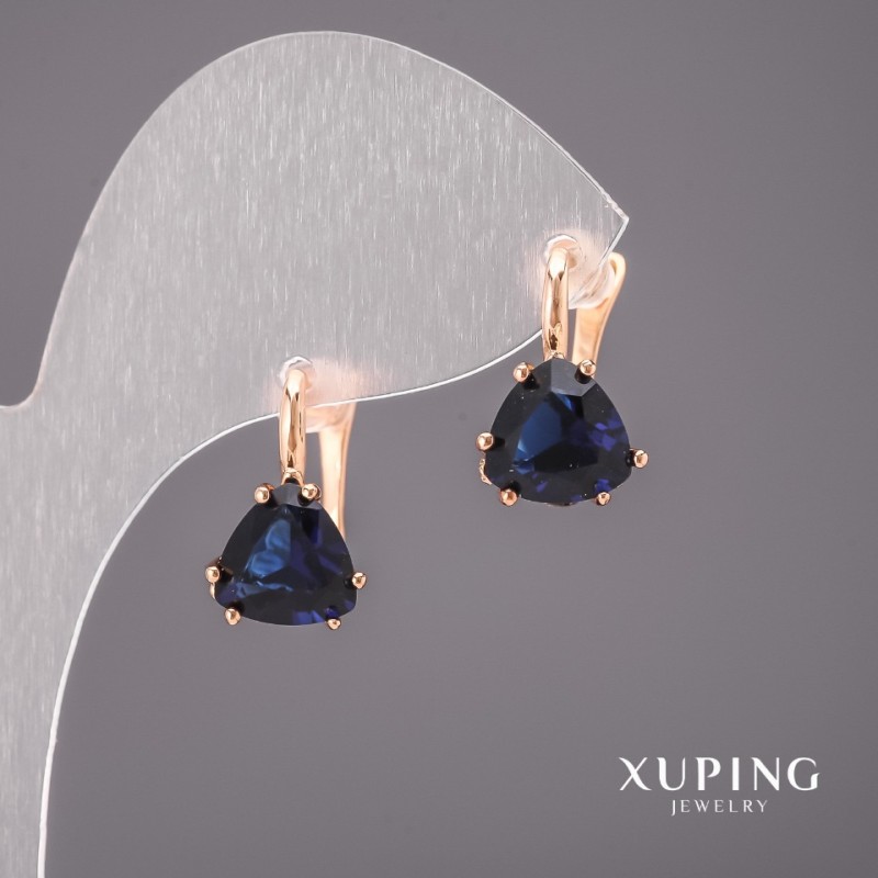 Xuping Earrings with Blue Stones 10x17mm 18K Gold Plated