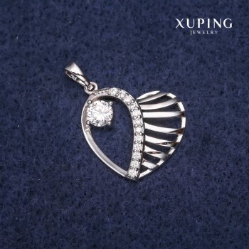 Xuping Heart Pendant with White Rhinestones 19x22x26mm Rhodium