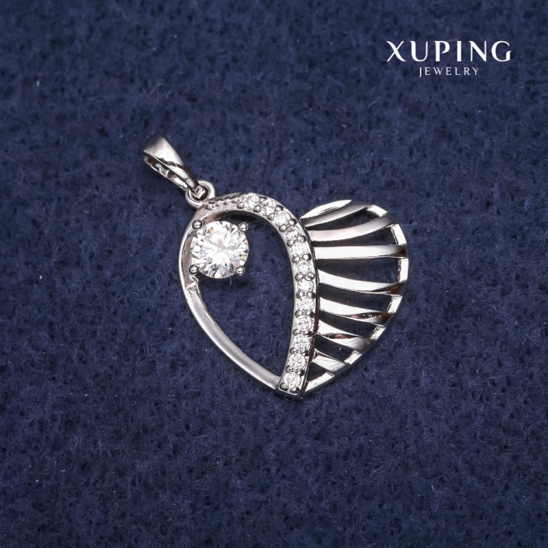 Xuping Heart Pendant with White Rhinestones 19x22x26mm Rhodium
