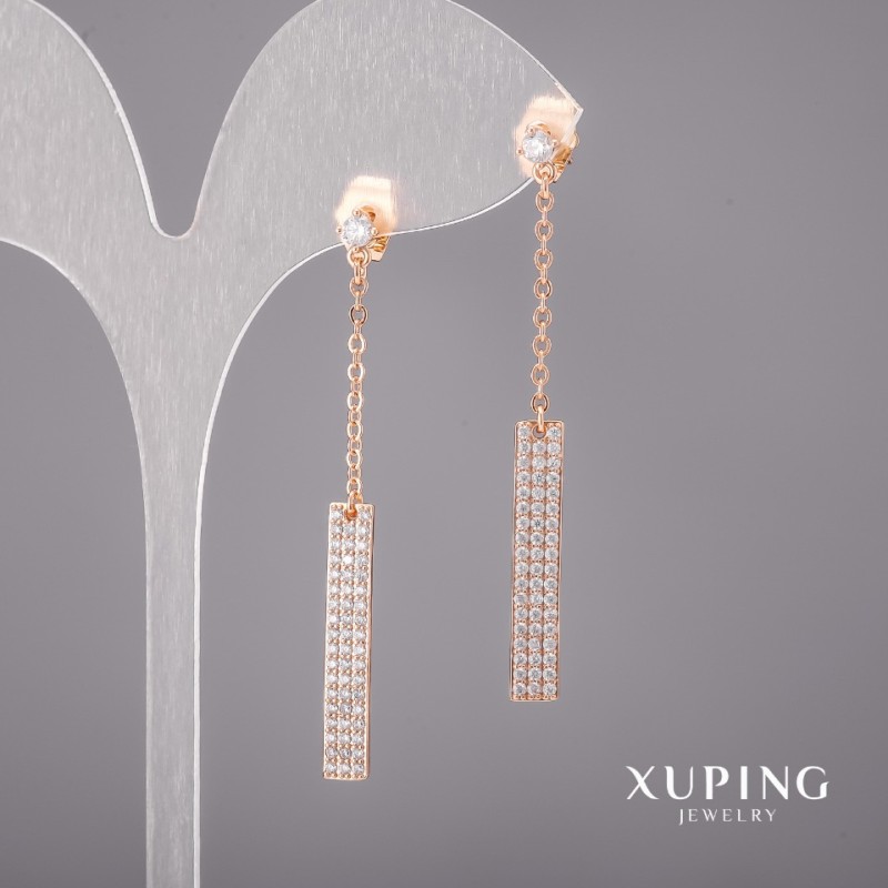 Xuping Earrings with White Stones 4x53mm 18K Gold Plated