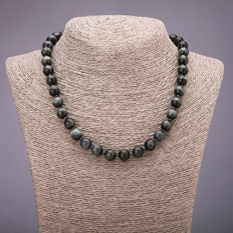 Natural Hawk’s Eye Necklace, Smooth Bead, 10(+-)mm, 45cm