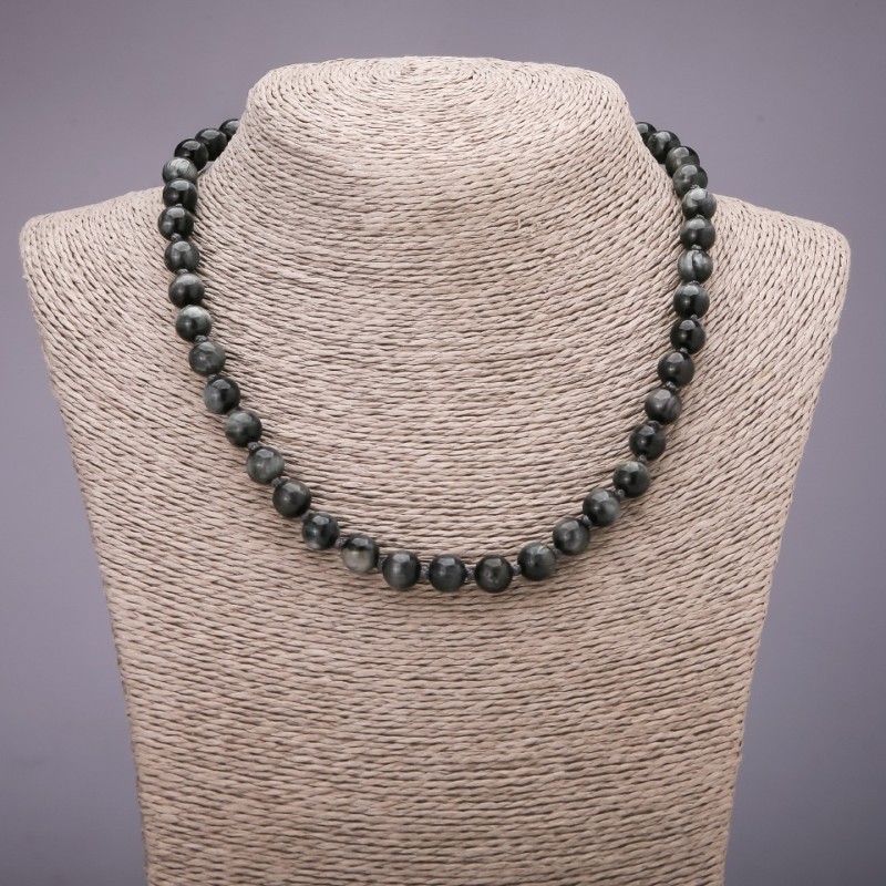 Natural Hawk’s Eye Necklace, Smooth Bead, 8(+-)mm, 45cm