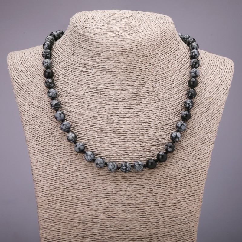 Snowflake Obsidian “Apache Tears” Necklace, 8mm Smooth Bead, 48cm