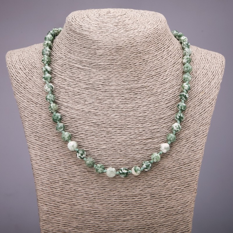 Moss Agate (Imitation) Necklace, Smooth Bead, 8mm, 45cm