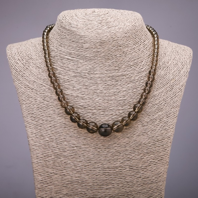 Smoky Quartz (Imitation) Necklace, Graduated Smooth Bead, 6-14mm, 45cm