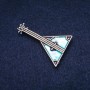Balalaika Brooch, Enamel, Silver-Tone Metal, 32x49mm