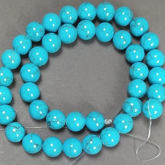 Natural Turquoise (Pressed) Beads, Smooth Round, 10mm Diameter, 38cm Strand