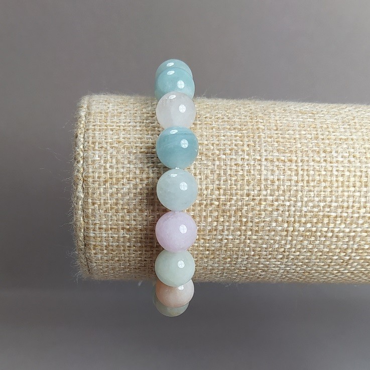 Natural Morganite Bracelet, Smooth Round Beads, Diameter 10mm, Stretch, 18cm Circumference