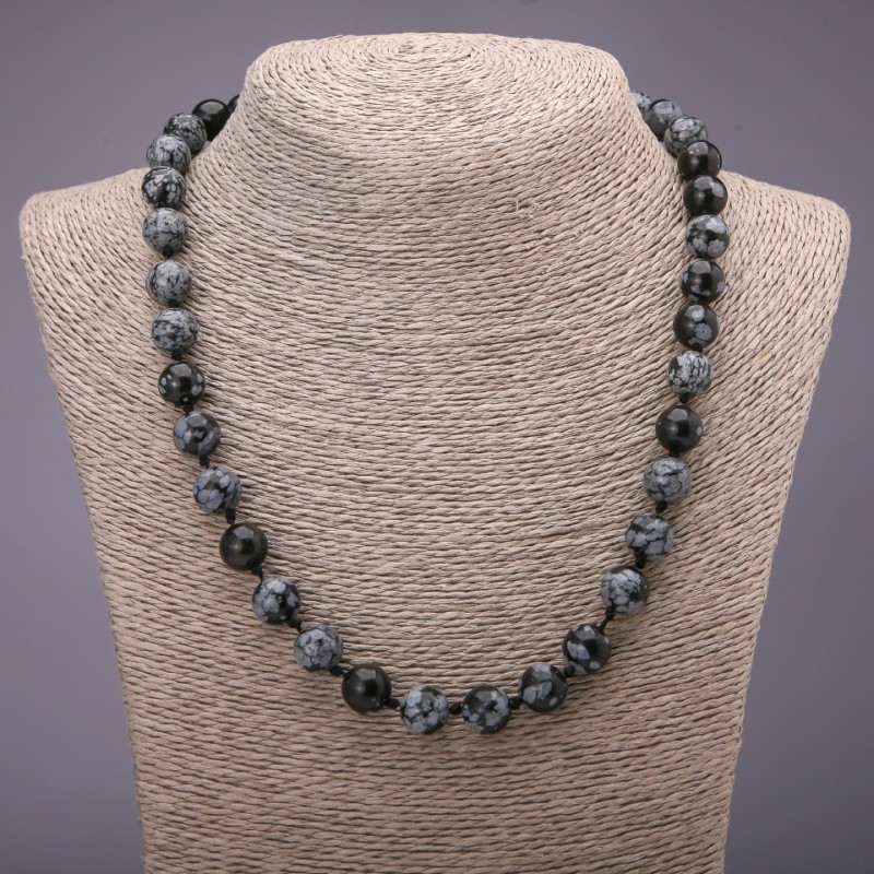 Necklace made of natural stone Snow Obsidian Apache Tears smooth bead, diameter 10(±)mm, length 50cm