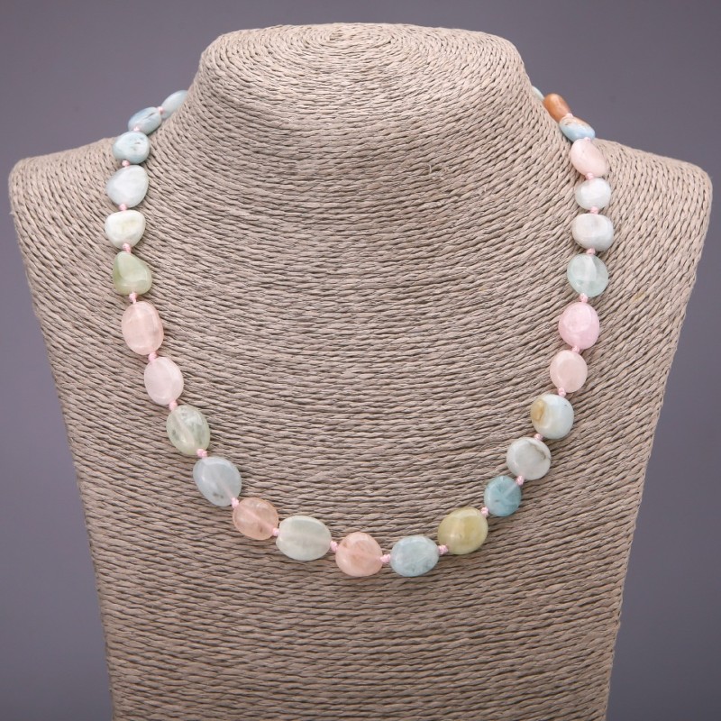 Natural Morganite Necklace, Tumbled, Diameter 10x12(+-)mm, Length 45cm