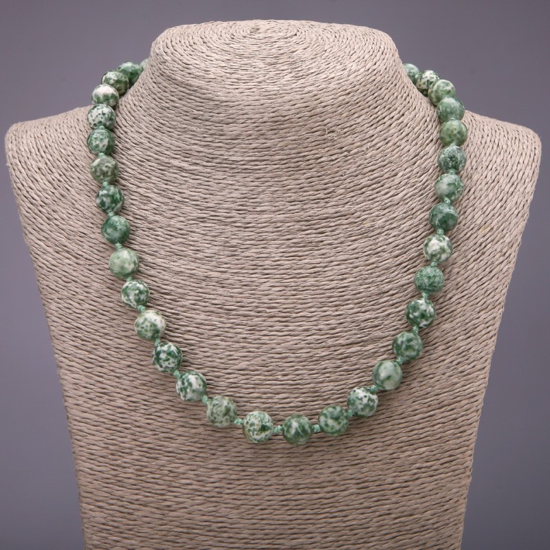 Natural Moss Agate (Faux) Necklace, Smooth Round Beads, Diameter 10(+-)mm, Length 48cm