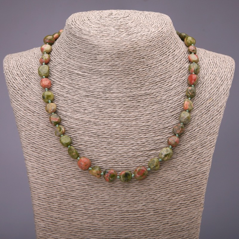 Natural Heliotrope (Bloodstone) Necklace, Tumbled, Diameter 8x10(+-)mm, Length 48cm