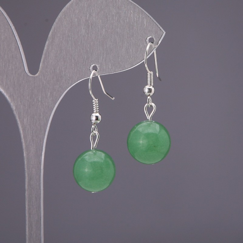 Nephrite Jade Earrings, Smooth Round Bead, 12mm Diameter