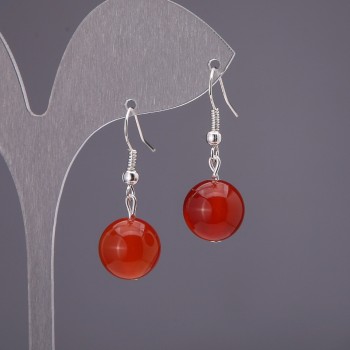 Carnelian Earrings, Smooth Round Bead, 12mm Diameter