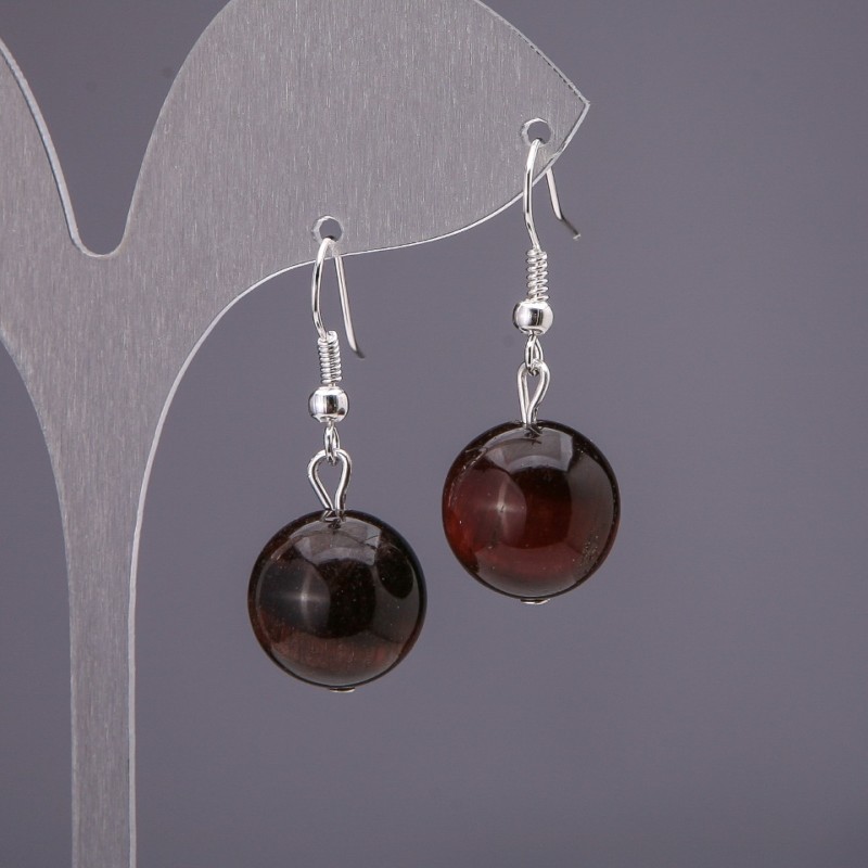 Bull's Eye Stone Earrings, Smooth Bead, Diameter 14mm
