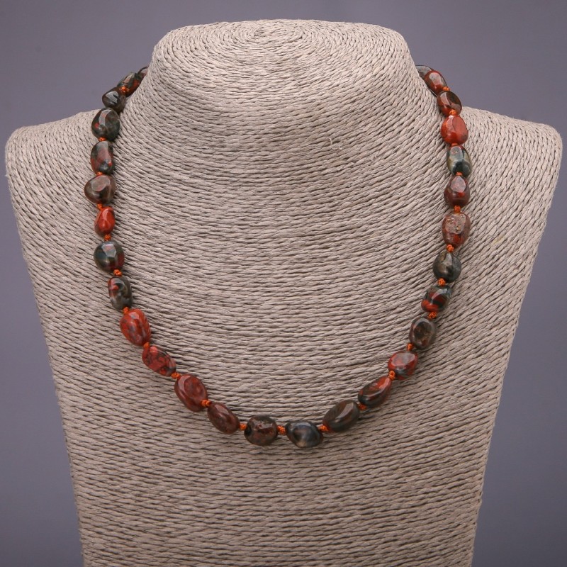 Red Jasper Natural Stone Tumbled Necklace, diameter 9x12(+/-)mm, length 48cm