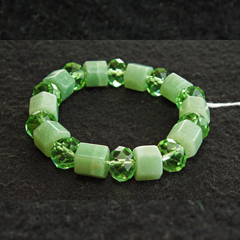 Pressed Jade & Czech Glass Bracelet on Elastic