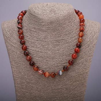 Agate Beaded Necklace, Smooth Round Beads, 10(+/-)mm Diameter, 48cm Length