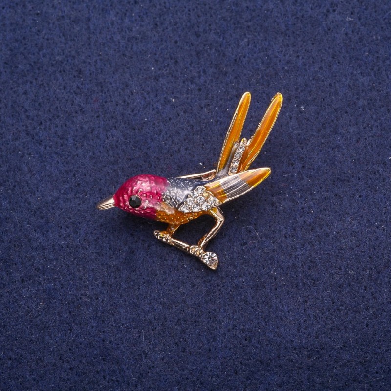 Sale! Bird on a Branch Brooch with Enamel and Rhinestones, Gold-Tone Metal 34x33mm