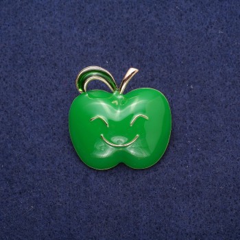 Apple Brooch, Green Enamel, Gold-Tone Metal 30x30mm