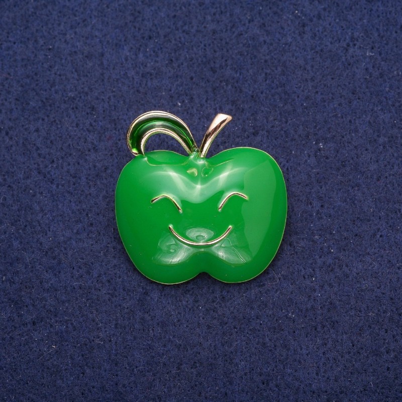 Apple Brooch, Green Enamel, Gold-Tone Metal 30x30mm